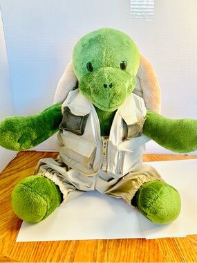 Build-A-Bear Trekkin Turtle 16in Plush In Fishing Outfit &  Shell Backpack Read